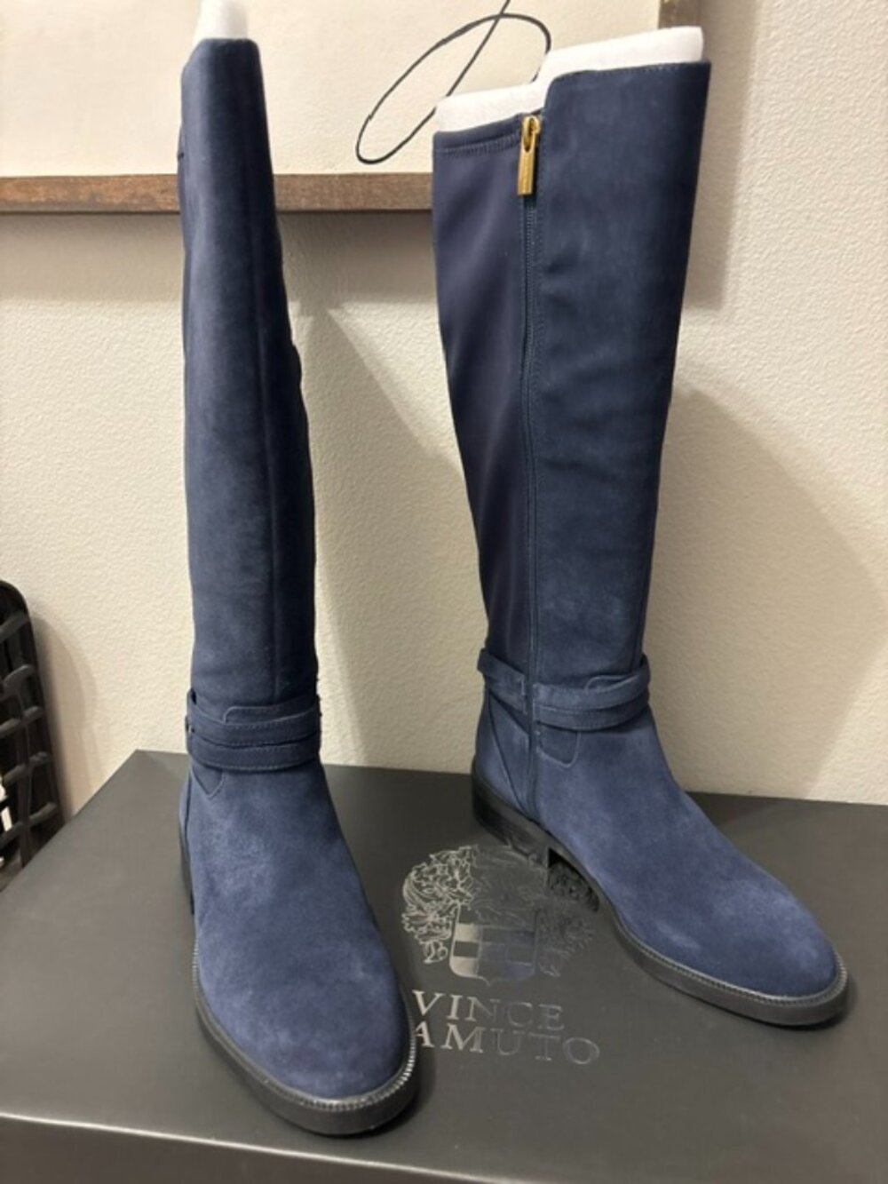 NEW Vince Camuto Amabel Tall Boots Medium Calf Suede Stretch 8 Wide